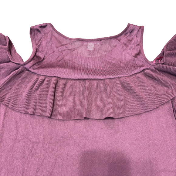 International Concepts Cold Shoulder Ruffle Top Purple Short Sleeve Blouse Large - Picture 8 of 13